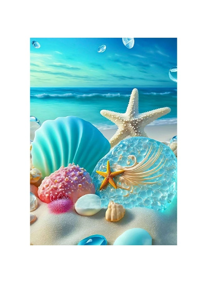 Peachjoy Diamond Art Painting Kit, Diamond Painting Kits Adult, Embroidery Cross Stitch Canvas Painting by Numbers for Beginner, Diamond Painting for Home Wall Decor (Blue Shells) - Image 1